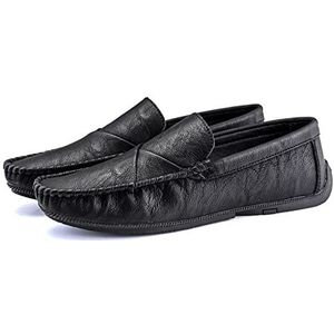 Heren Loafers Schoenen Mocassins Schoenen Ronde Neus Eenvoudig Leer Flexibel Slipvast Antislip Feest Mode Slip-ons(Black,39 EU)