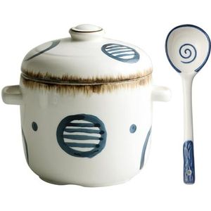 Japanse keramische stoofpot met deksel en lepel, 500 ml soeppan stoofpot voor vogelnest granen, soep, rijst, dessert eiervla, geniet van je goede leven 500ml/18oz Ⅱ