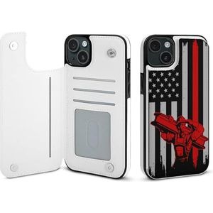 Ironworker Amerikaanse vlag flip telefoonhoesje compatibel voor iPhone 15 Plus schattig portemonneehoesje telefoon beschermhoes met kaarthouder