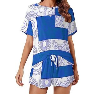 Griekenland Paisley Vlag Mode 2 STKS Womens Pyjama Sets Korte Mouw Nachtkleding Zachte Loungewear Stijl-42