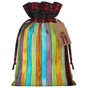 Kleurrijke houten plank herbruikbare geschenktas-trekkoord kerstgeschenktas, perfect voor feestelijke seizoenen, kunst & ambachtelijke tas