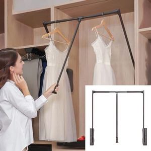 Garderobekledingstang - Lift Pull Down Verstelbare breedte Hangstang, Garderobe Kledinghanger Rail Soft Return, Metalen Garderobe Hefstang 55-120cm Breedte Verstelbaar, Heavy Duty Garderobe Lifter (C