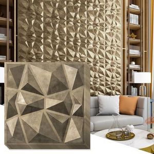 Art3d Texturen 3D-wandpanelen, antiek gouden diamantontwerp voor interieurmuurdecoratie, pakket van 12 tegels, pvc, 40 x 40 cm (A10038GD)