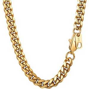 HZMAN Cubaanse Ketting voor Mannen Roestvrij Staal Heren Zilveren Ketting Diamantgeslepen Hip Hop Schakel Kettingen 40,6-76,2 Centimeter, 20in, Roestvrij staal, Geen edelsteen