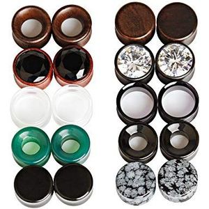 TBOSEN Set van 20 gemengde stenen oor plugs hout tunnels double flare saddle stretching gauges expander body piercing set gauge 6 mm - 16 mm, Hout