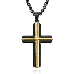 Double-Color Matte Wire Drawing Cross Hanger Heren Ketting Roestvrij Staal Mannelijke Religieuze Sieraden