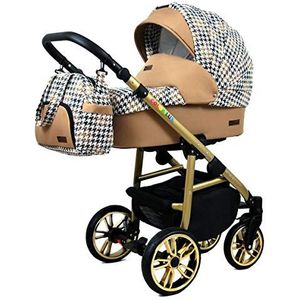 Kinderwagen 3in1 Isofix 2in1 DIN EN 1888 Zwenkte pneumatische banden Fire Gold by SaintBaby Gold and Black Houndstooth 2in1 zonder autostoel