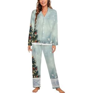 Wazige Kerstboom Sneeuw Pyjama Sets Met Lange Mouwen Voor Vrouwen Klassieke Nachtkleding Nachtkleding Zachte Pjs Lounge Sets