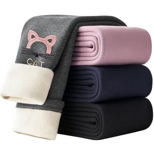Adorel Thermische leggings voor meisjes, gevoerde broek met fleece, warme winterlegging met kattenborduurwerk, katoen, donkergrijs, 122-128