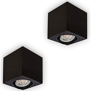 INNOVATE® LED opbouwspot - 35° draaibare opbouwlamp - compacte opbouw plafondspot - moderne IP20 opbouwspot GU10 fitting - platte downlight excl. lamp (2 stuks, zwart vierkant)