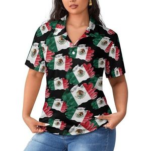 Vintage Mexico Vlag Vrouwen Sport Shirt Korte Mouw Tee Golf Shirts Tops Met Knoppen Workout Blouses