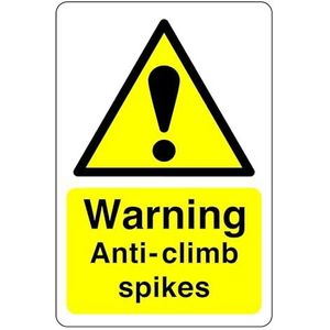 Safety First Display LTD Waarschuwing anti-klim spikes - Hoge tack zelfklevende sticker (150mm x 100mm) kijkafstand binnen 3m.