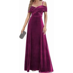 Fluwelen Bruidsmeisjes Jurken Spaghetti Bandjes Prom Jurken Koude Schouder Formele Avond Party Gown ZM191xin, Fuchsia, 32