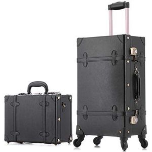 20/24/26 inch rollende bagageset Dames koffer op wielen PU leer roze mode Retro trolley cabine koffer met wiel (Kleur : Black set, Size : 24"")
