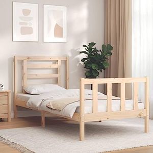 AUUIJKJF Bedden en accessoires bedframe met hoofdeinde 100x200 cm, massief houten meubels