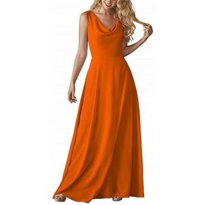 HPPEE WYX503 Damesjurk met ronde hals, mouwloos, elegant, lang, chiffon, gala, avondjurk, Verbrand Oranje, 42