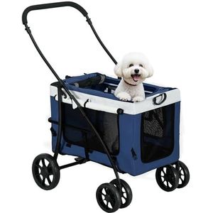 PawHut 2 in 1 Hondenbuggy Huisdierkar Hondentrolley met Afneembare Mand, 2 Veiligheidslijnen Opvouwbare Kattenwagen voor Kleine en Miniaturen Honden, Oxford, Blauw