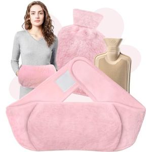 3-in-1 warmwaterkruikriem, 1,2 l warmwaterkruik met overtrek, rubberen warmwaterkruik voor pijnverlichting voor nek, schouders, rug, taille, regelpijn, voor kinderen, volwassenen, ouderen en vrouwen