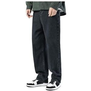 Heren Streetwear Jeans, Vintage Hiphop-stijl Denimbroek Met Rechte Pijpen En Meerdere Zakken (Color : Noir, Size : L)