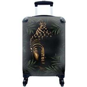 MuchoWow® Koffer - Buddha - Bladeren - Goud - Past binnen 55x40x20 cm en 55x35x25 cm - Handbagage - Trolley - Fotokoffer - Cabin Size - Print