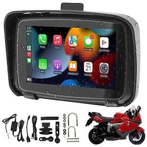 Sunweyer draagbaar scherm voor Carplay draadloze Android Auto voor motor, 5 inch IPX7 waterdicht touchscreen, automatische GPS-navigatie, 5G dubbele Bluetooth, Siri/Google Assistant