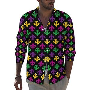 Mardi Gras carnaval Fleur-de-lis heren revers shirt lange mouwen button down print blouse zomer zak T-shirts tops 6XL