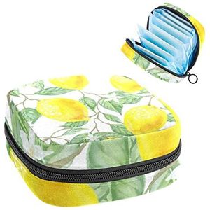 Opbergtas voor maandverband Pads, Menstruatie Cup Pouch, Periode Bag Organizer voor vrouwelijke Pads Tampons, groen blad geel citroen fruit