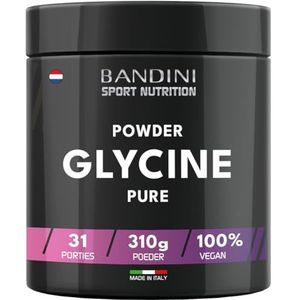 Bandini® GLYCINE Poeder, Zuiver en Kristallijn Glycin, Slaapmiddel, L-Glycine 310 g Pak, Collageen Synthese voor Huid en Gewrichten, Zonder Toevoegingen, Met Maatbeker