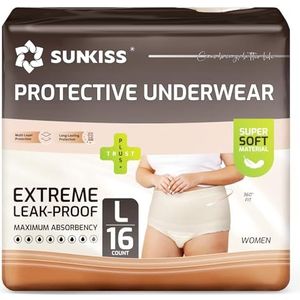 SUNKISS Luiers voor volwassenen en dames, wegwerpbroekje, incontinentie, absorberende slip na de bevalling en zwangerschap, maximale bescherming van de urinewegen, beige, maat L, 16 stuks
