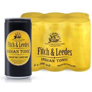 Fitch & Leedes Indian Tonic Water (4 x 200 ml) / Verfrissend Tonic Water / Zuid-Afrika / Leuke metgezel voor de gin [kruidig, sprankelend, elegant] (wegwerp blikjes prijs incl. € 1,00 / 4 x 0,25€ DPG wegwerpborg)