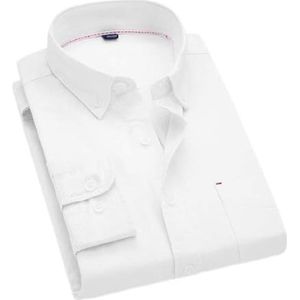 Heren Overhemden Lange Mouw,Strijkvrij Wit Oxford-Katoenen Overhemd Met Reversknoopontwerp En Zak Voor Zakenreizen En Vrije Tijdsreizen, Xxl