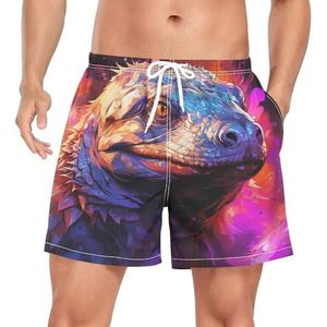 Niigeu Cartoon Dragon Dinosaur Purple mannen zwembroek shorts sneldrogend met zakken, Leuke mode, XL