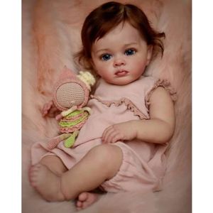 Lonian Reborn babypop met verzwaarde zachte katoenen lichaam, handgemaakte pop (bruine ogen, roze)