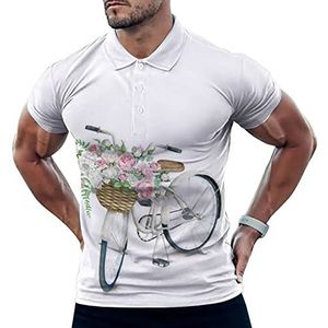 Witte Fiets Bloem Grappige Mannen Polo Shirt Korte Mouw T-shirts Klassieke Tops Voor Golf Tennis Workout