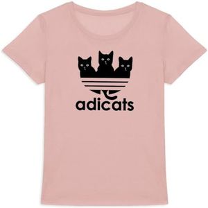 Adicats T-shirt voor dames, bedrukt in Frankrijk, 100% biologisch katoen, cadeau voor dieren, origineel grappig, Roze, L