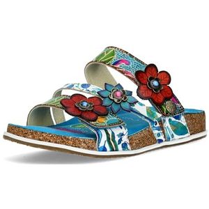 Laura Vita - Clogs - Turkoois - Leer - Bloemmotief