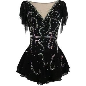 Nnnydjy Kunstschaatsjurken voor wedstrijden Dames rolschaatskostuum Meisjes professioneel schaatsrokje Ritmische gymnastiek turnpakje sportkleding,zwart,11_13Years