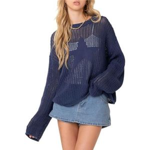 IVYARD Dames Holle Star Patroon Ronde Hals Lange Mouwen Gehaakte Gebreide Trui Kleding Streetwear Zoals Op de Foto_a-S
