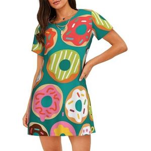 Zelinge Dames nachtkleding nachthemden los nachthemd pyjama jurk ruime nachtkleding S-3XL, Kleurrijke Donuts Groen, S