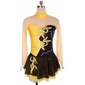 UPPJPBSW Dames Ijshockey Jurk Mouwloos Kunstrijpak Ritmische Gymnastiek Met Strass Chiffon Jurk,Yellow+black,L