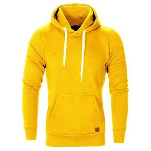 Heren Gym Hoodie Workout Sweatshirt Lichtgewicht Lange Mouw Atletische Hooded Mannen Hoodie Trui Casual Hooded Sweatshirt Top met Kanga Pocket Effen Kleur Outdoor Fitness Sport Sweatshirt Hoodie, B-geel, M