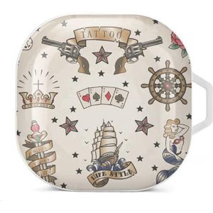 Retro ontwerp oordopjes hoesje compatibel met Samsung hard shell beschermhoes wit stijl