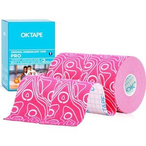 OK TAPE PRO kinesiotape, kinesiotape, waterdicht, elastisch, 5 cm x 5 m (2 rollen, roze)