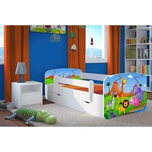 Wit Peuter Meisje Bed Kids Bed Prinses Eenpersoonsbed voor kinderen met Matras en Lade Inbegrepen - BD 140x70 Safari