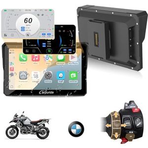 Carpuride W702BS Pro Moto Carplay Display met Wonder Wheel voor BMW motorfiets, draadloze CarPlay en Android auto, 7 inch waterdicht touchscreen, dual bluetooth, intercomfunctie, gegevens om af te