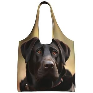 YNCATXZ Leuke Labrador Hond Canvas Tote Bag Voor Vrouwen Esthetische Boodschappentassen Schoudertas Herbruikbare Boodschappentassen, Zwart, Eén maat