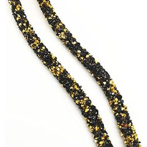 1 yard 7mm Strass Buis Koord Touw Hars Strass Ketting Naai Versieringen Jurk Kostuum Applique-Zwart-Goud