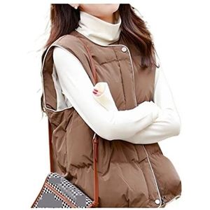 Wintervest Gewatteerd Bovenkleding Thermisch Vest Dames Jas Met Zakken Mouwloos Warm Houden Mouwloos Vest(Brown,S)