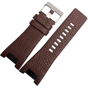 LUGEMA Echt Lederen Armband 32 Mm Horlogeband Compatibel Met Diesel Horlogeband Horloges Band For DZ1216 DZ1273 DZ4246 DZ4247DZ287 Horlogeband (Color : Litchi Brown silver, Size : 32mm)