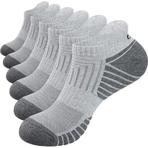 Ruixue Sneakersokken voor heren, 43-46, 6 paar sokken voor dames, 35-38, 39-42, 47-50, ademende sportsokken, katoen, korte loopsokken met badstofzool, antislip, comfortabele korte sokken, grijs, 6